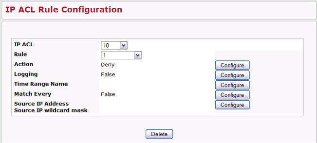 IP ACL Rule Configuration (Standard ACL)