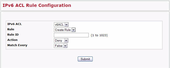 IPv6 ACL Rule Configuration (Create Rule)