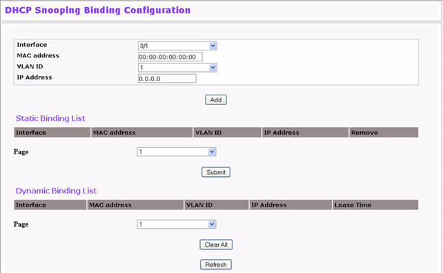 DHCP Snooping Binding Configuration