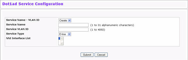 Dot1ad Service Configuration