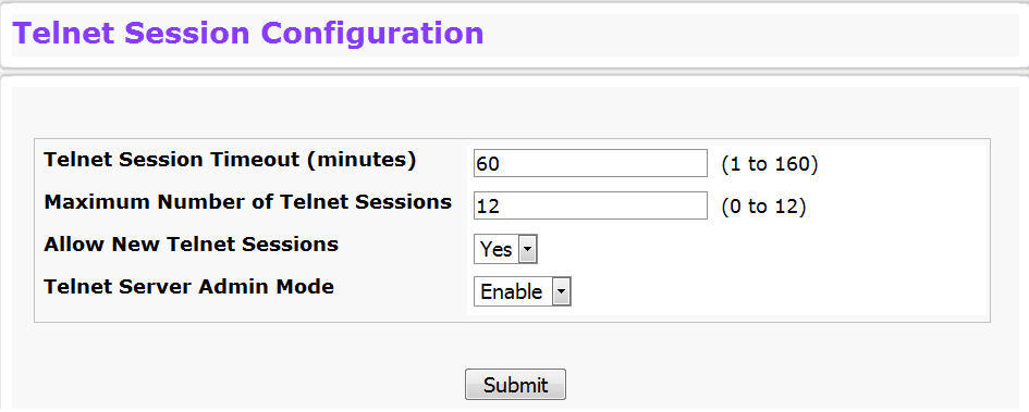 Telnet Session Configuration