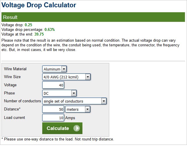Voltage Drop Calculator Parameters