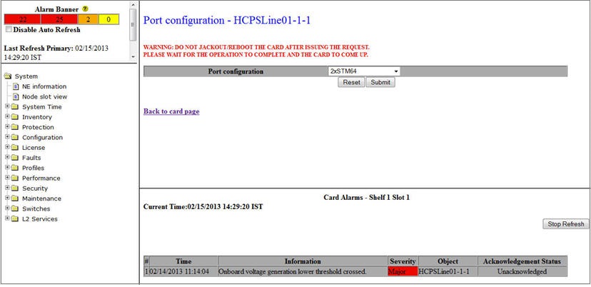 Port configuration- HCPSLine01 Card