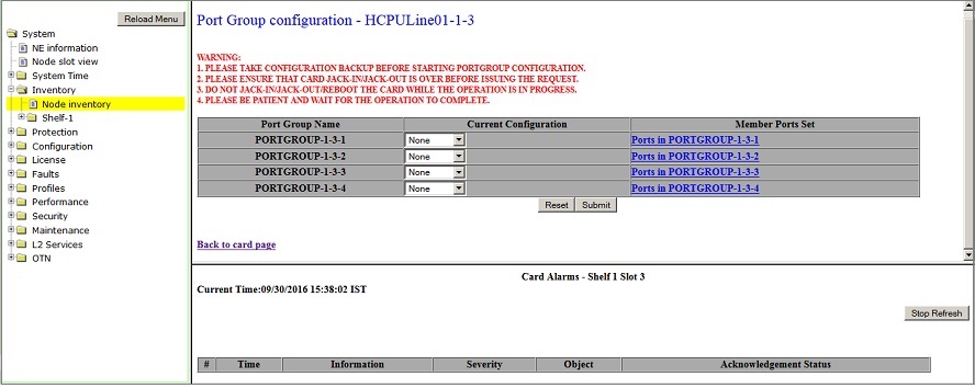 Port Group configuration- HCPULine01 Card