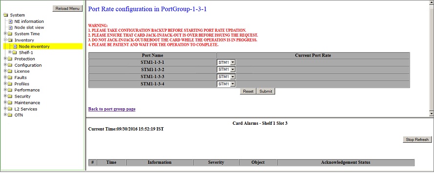 Port Rate configuration in PortGroup- HCPULine01 Card