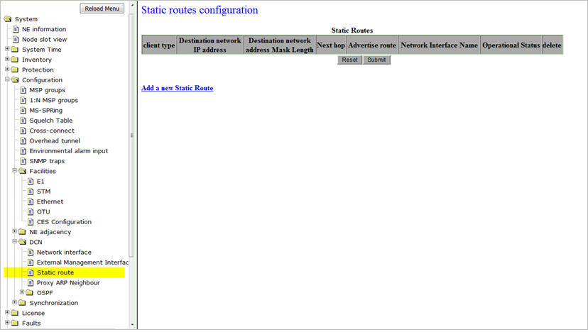 Static routes configuration