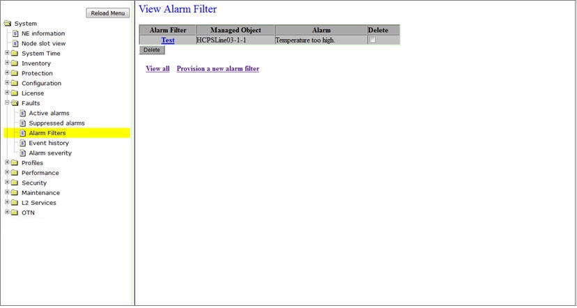 View Alarm Filter