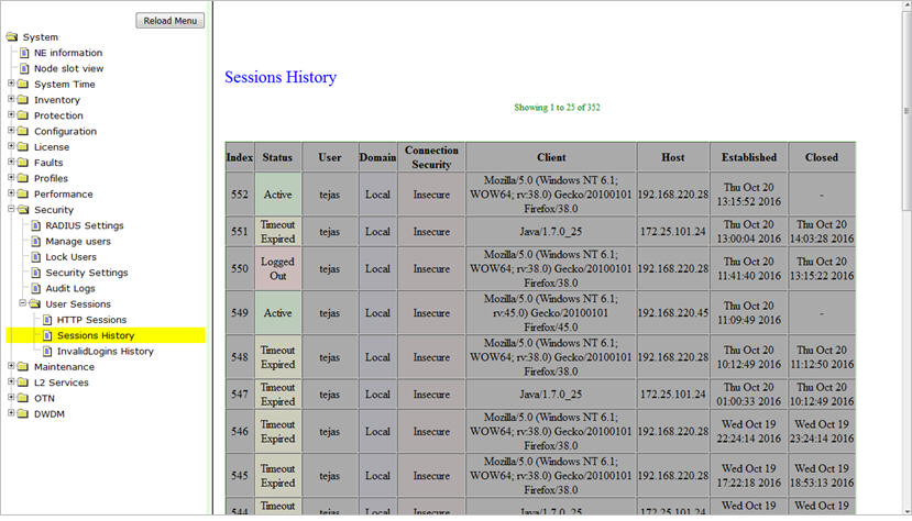 Sessions History