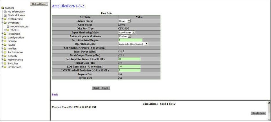 Amplifier Port Info- OFA Card