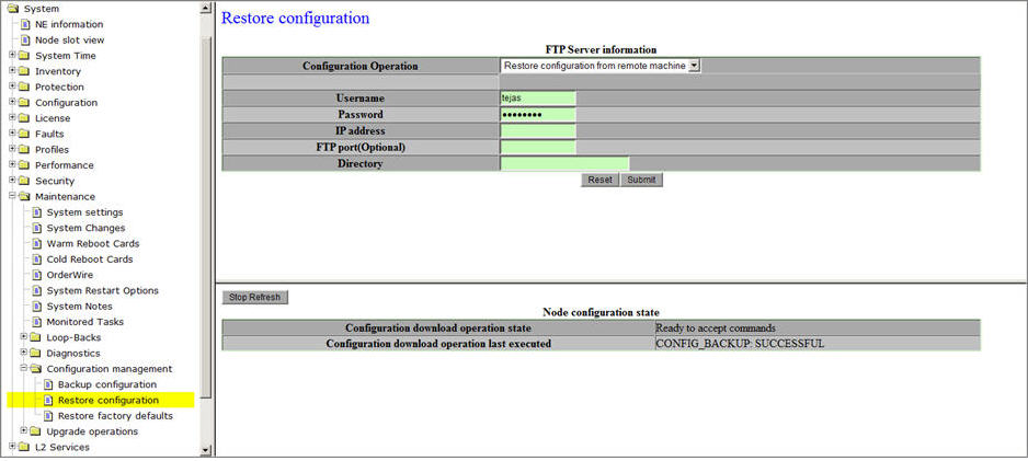 Restore configuration