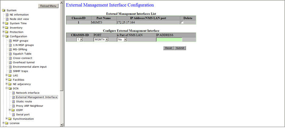 External Management Interface Configuration