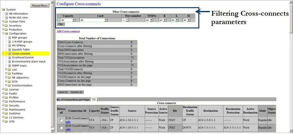 Configure Cross-connects- Filtering parameters