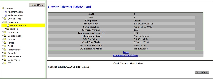 Carrier Ethernet Fabric Card pane- CEF5 Card