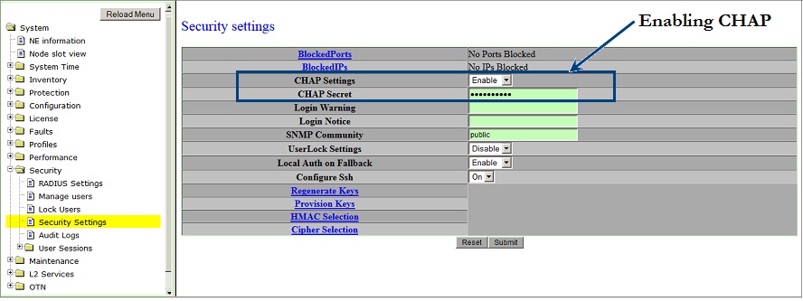 Enabling CHAP Settings