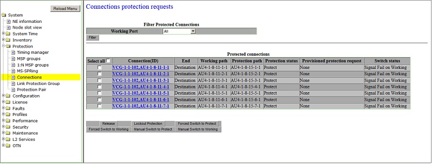 Connections protection requests