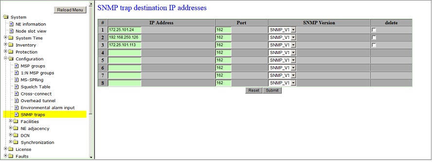 SNMP trap destination IP addresses