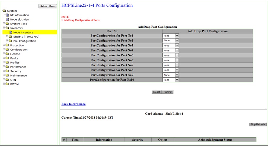 Ports Configuration- HCPSLine22 card