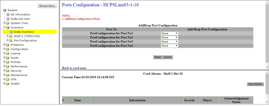 Port Configuration- HCPSLine03 card