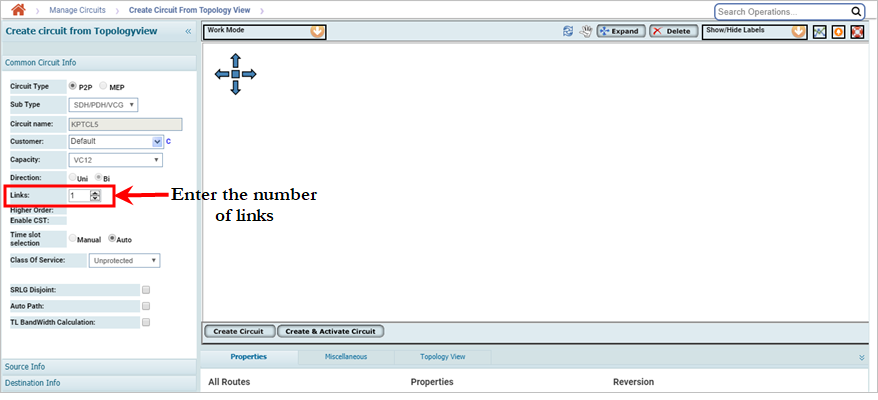 Add bandwidth diversely for circuit using Topology view