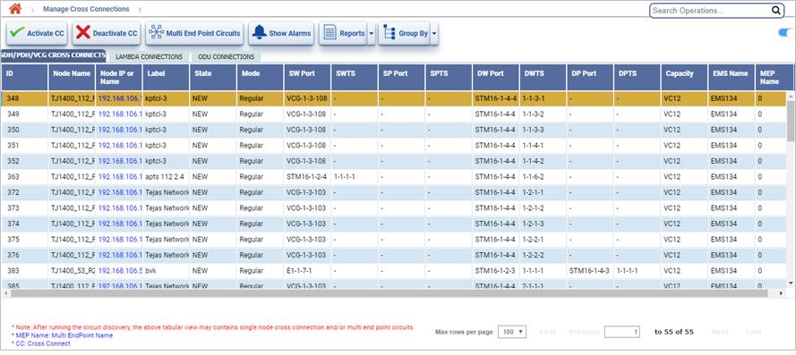 Manage Cross Connections page