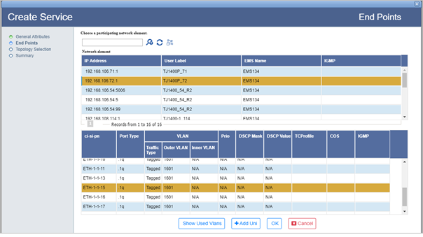 Create .1q/.1ad Service- Step 2 (Adding End Points)