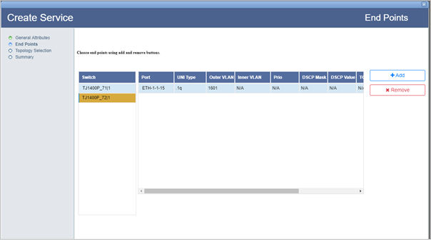 Create .1q/.1ad Service- Step 2 (End Points added)