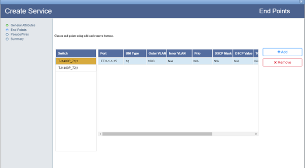 Create MPLS-TP Service- Step 2 (Endpoints added)