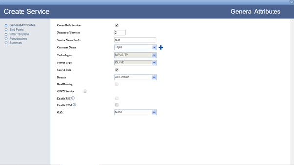 Create Bulk Services (Step1- General Attributes)