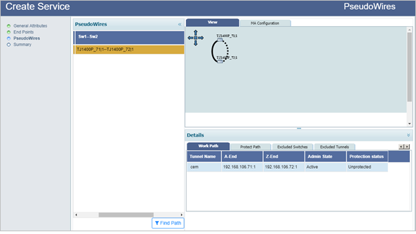 Create MPLS-TP Service with PWSM- Step 3 (PseudoWires- Auto Path)