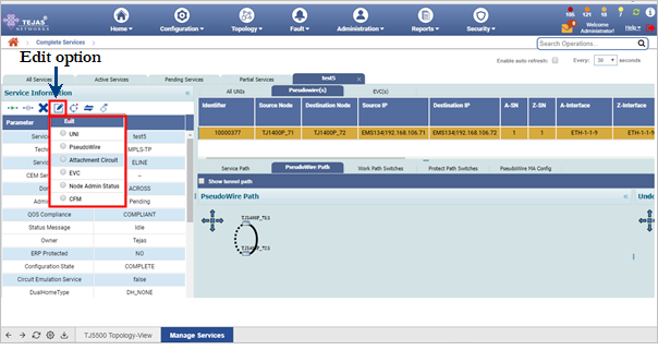 Edit option in PW status Service