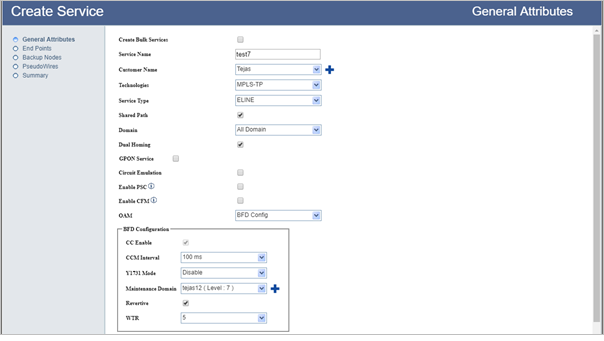 Create Dual Homed Service- Step 1(General Attributes)