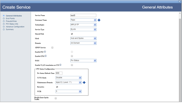 Create Dual Homed ELAN service- Step 1 (General Attributes)