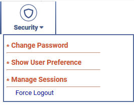 Security menu options with Administrator login