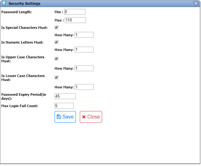 Security Settings window