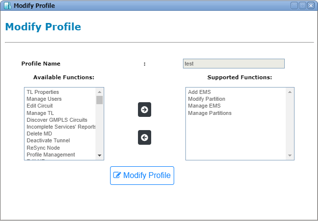 Modify Profile window