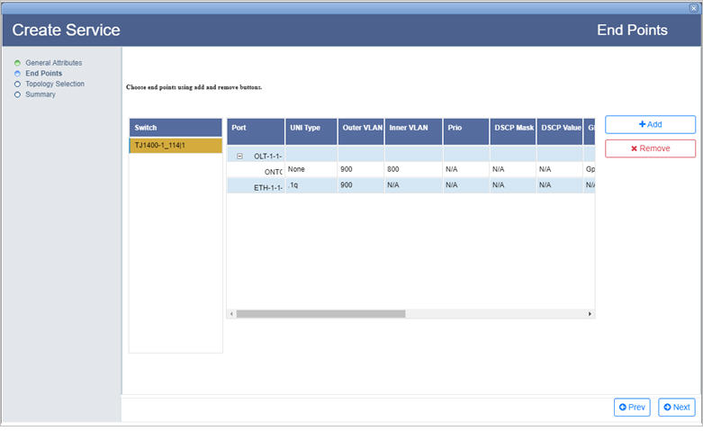 Create .1q/.1ad Service- Step 2 (End Points added)