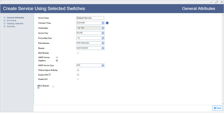 Create Service using selected switches