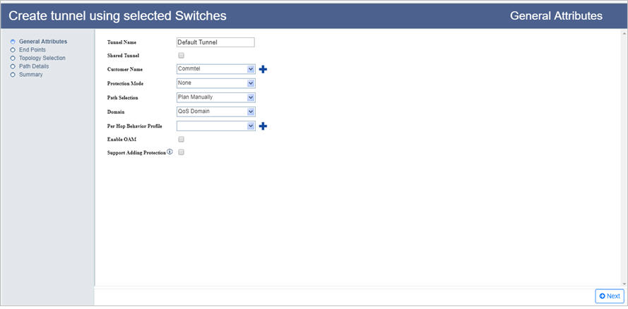 Create Tunnel using selected switches window