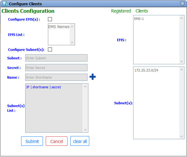 Configure Clients window