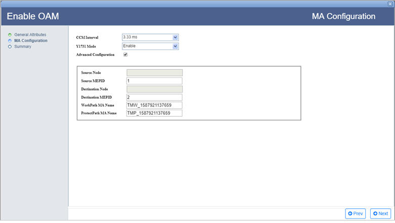 Enable OAM (MA Configuration)