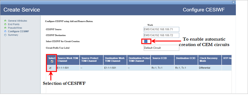 Enabling auto creation of CEM circuits