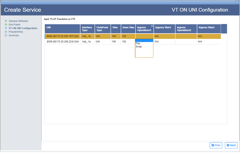 Create MPLS-TP service - VT on UNI