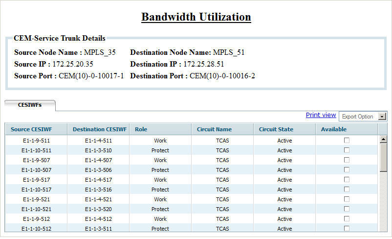 Bandwidth Utilization- CEM Service trunk