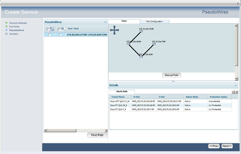 Create Service- Step 4 (PseudoWires- Partial Link Selection)