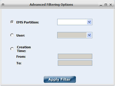 Advanced Filtering Options window