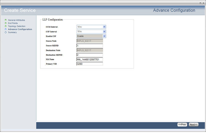 Create .1q/.1ad Service- Step 5 (Advanced Configuration- LLF)