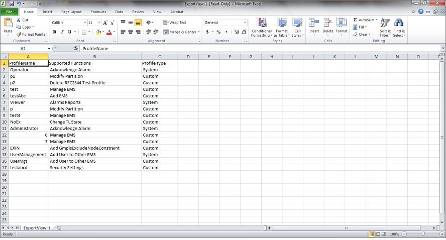 Profiles report in CSV format