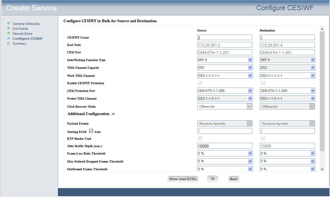 Create CEM Service- Step 4 (Configure CESIWF for Source & Destination)