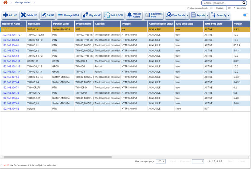 Manage Nodes page