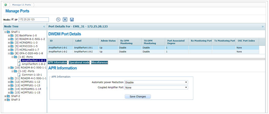 DWDM Port Details- APR Information